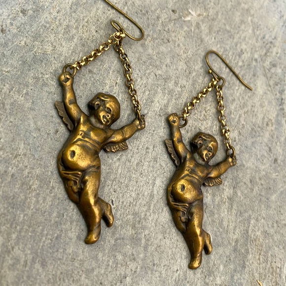 Vintage cherubs angels jumping rope earrings - Picture 4 of 7